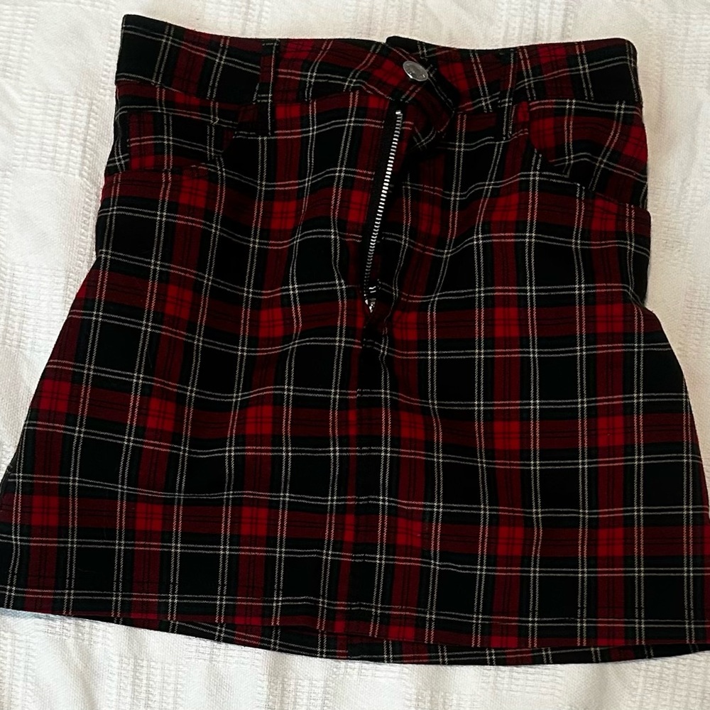 Red and Black Plaid Mini Skirt